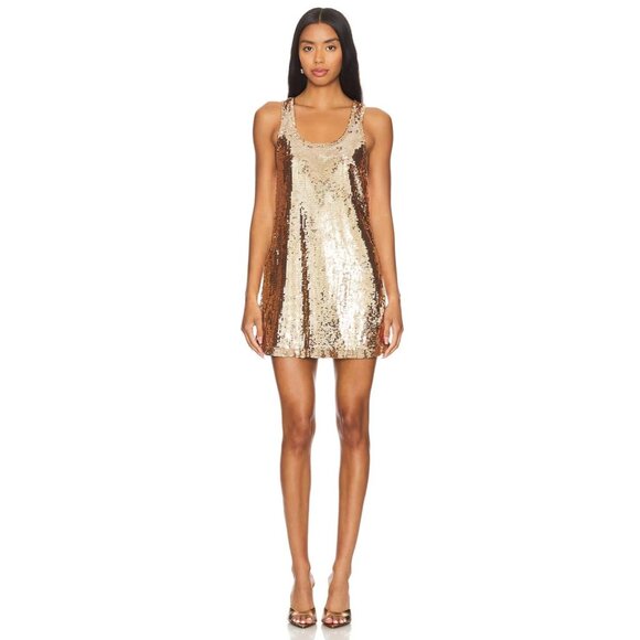ALICE + OLIVIA Avril Bronze Sequin Mini Tank Dress Medium NWT $495 - Picture 4 of 11